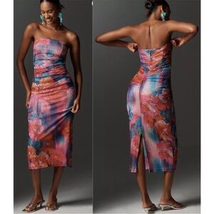 NWT ANTHROPOLOGIE Soleil Strapless Mesh Dress Small Boho Multi Color Party Chic